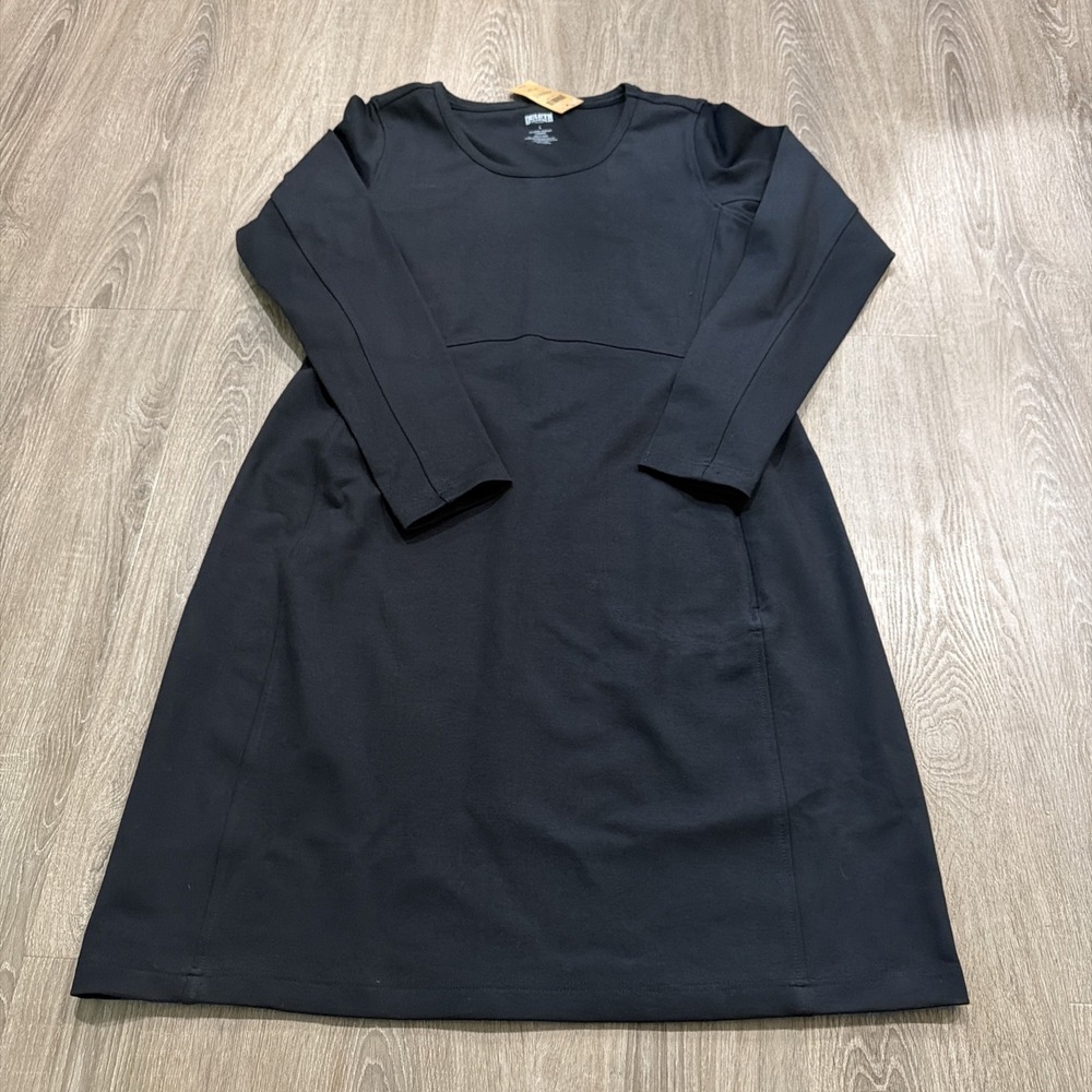Duluth Trading Co Size L Ponte Pro Wearwithall Black Dress Pockets‎ Long Sleeve